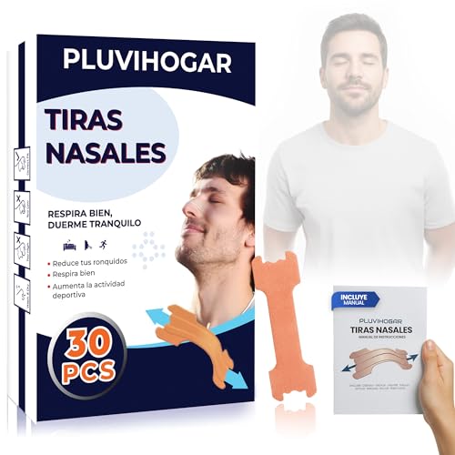 Tiras Nasales Antironquidos PLUVIHOGAR®| Unisex Extrafuerte 30 Pcs Adhesivo Dilatador Hipoalergénico para Deportistas. Ideal para Dormir, Aliviar Congestión y Respirar Mejor.