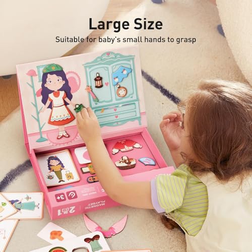 Magnetic Dress Up Games for Kids, Azonee Fashion Design Dress-Up Pretend Play Set with Matching Magnets & Book Storage, Educational Gifts for Girls 2-8 Years