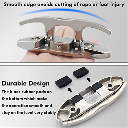 Veithi 316 Stainless Steel Boat Folding Cleats 4-3/4 Inch, Flip Up Dock Cleat For Deck And Boat, Dock Cleats Folding With Fasteners, Rope Cleat Boat Cleat With Back Plate (4 Pack) #TOP4