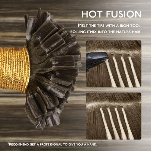 Image of WENNALIFE U Tip Hair Extensions Human Hair, 50g 50s 20 Inch Balayage Chocolate Brown to Caramel Blonde Remy Hair K Tip Hair Extension Real Human Hair Invisible Straight Keratin Hair