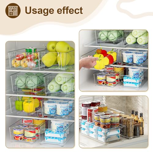 Image of Clear Fridge Organizer, Refrigerator Organizer Bins with Handle, Freezer, Kitchen Cabinet, Pantry Organization, BPA Free Fridge Organizers (12.4 inch 2 Pack)
