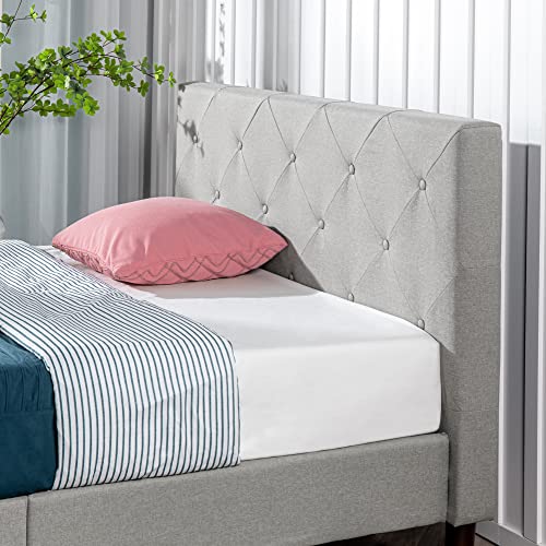Image of Zinus Shalini Upholstered Platform Bed Frame, Mattress Foundation, Wood Slat Support, No Box Spring Needed, Easy Assembly, Light Grey, King