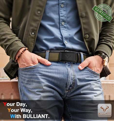 Image of BULLIANT Men Ratchet Belt 2 Pack, Click Sliding Leather Belt Adjustable for Gift Men Dress Casual Jeans 1 3 /8,Cut for Fit