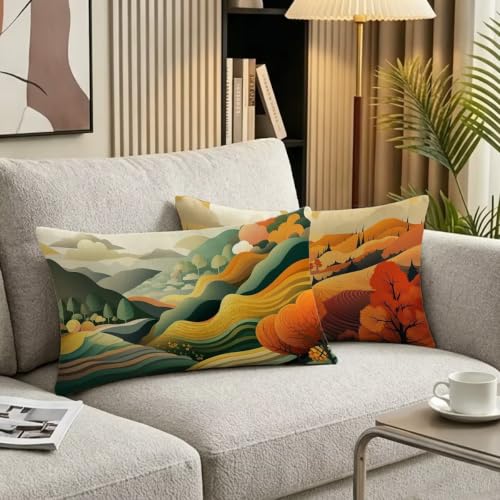 Taie oreiller 40x80 paysage lot de 2 housse coussin rectangulaire deco canape - 4