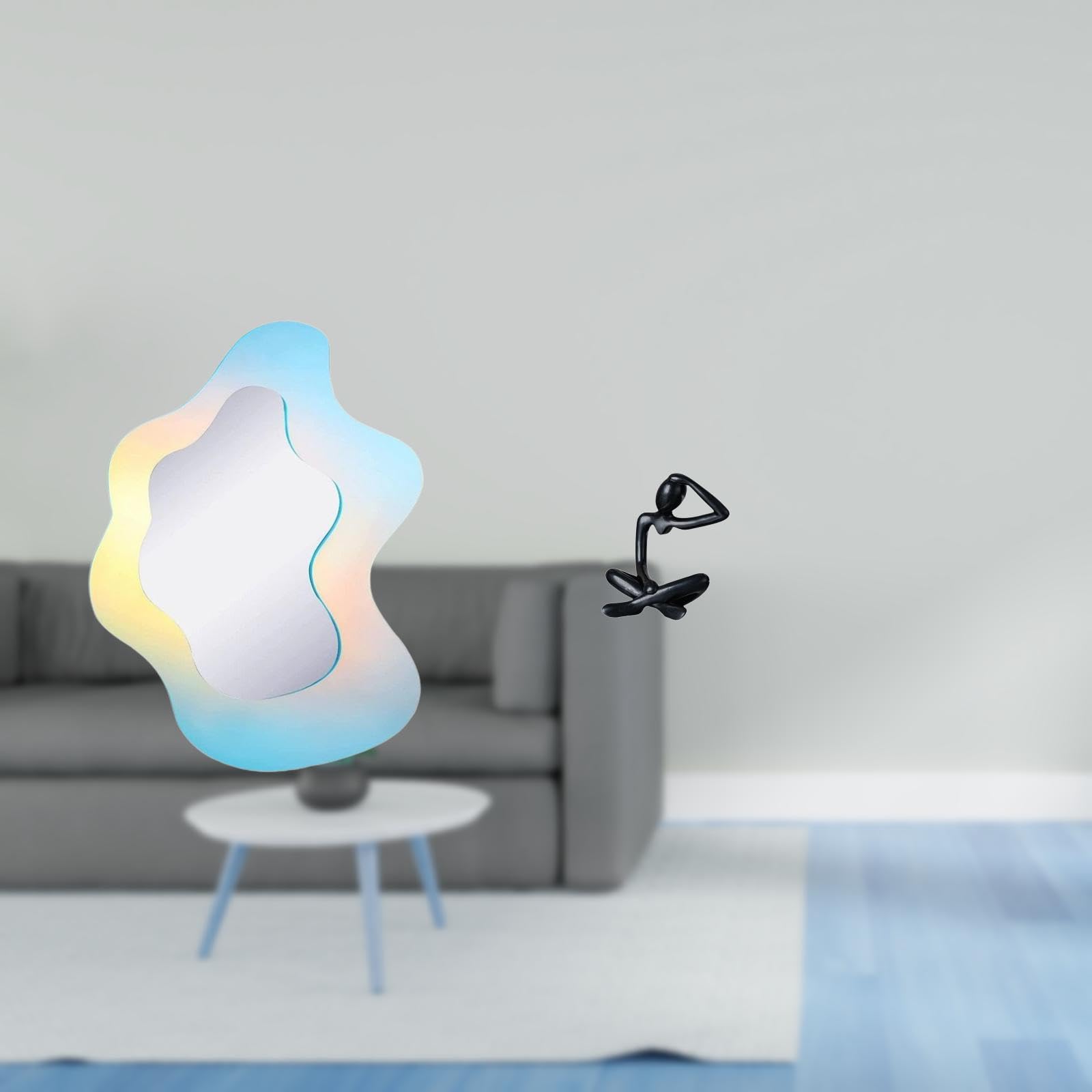 Wavy Acrylic Mirror Makeup Mirror Modern Decorative Mirror For Bathroom Wall Decor Thinker Abstract Statue Decorative Figurine Collection Simple Tabletop Ornament Modern Sculpture For Shelf-image-4