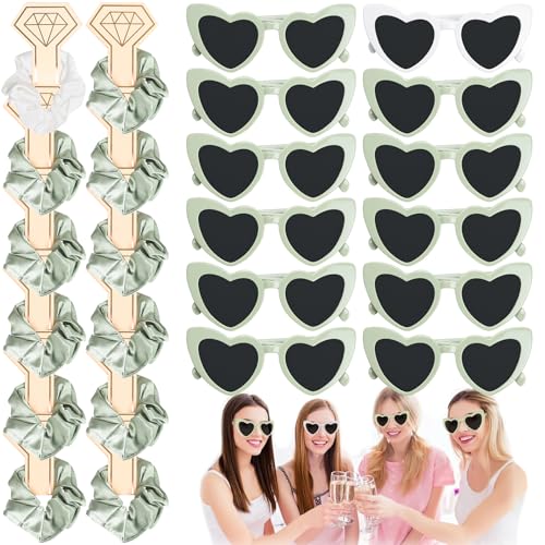 MINSHUXI Gafas Despedida de Soltera Gafas Corazon 12 Gafas de Sol en Forma de Corazón Gafas Fiesta 12 Coleteros Bride Team Accessorios Set para Bodas Disfraces Cosplay Despedida de Soltera