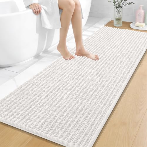 Image of OLANLY Long Bathroom Rugs Runner 59x24, Thick Soft and Absorbent Chenille Bath Mat, Non-Slip, Machine Washable Quick Dry Bath Rugs for Tub Shower Floor, Home Decor Accessories, Ivory