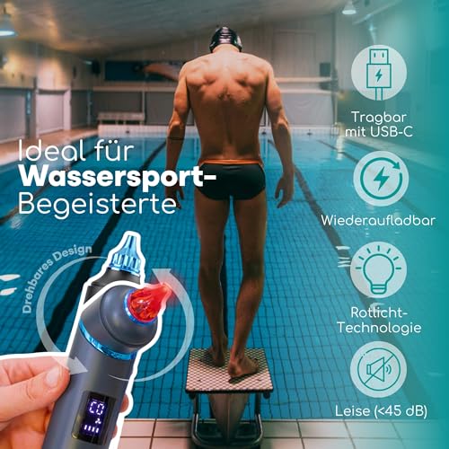 Medi Grade Elektrischer Ohrentrockner - Tragbares Warmluftgerät zum Ohren Trocknen mit Wohltuendem Rotlicht, Einstellbarer Temperatur und USB-C - Ideal nach dem Schwimmen oder Duschen