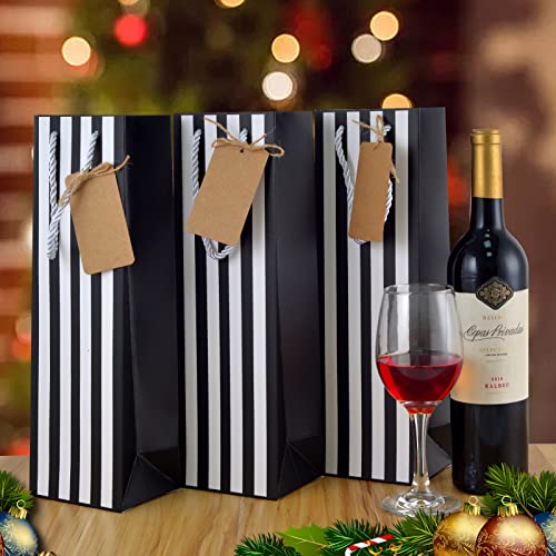 10 Pack Wine Bags Black And White Wine Bags Wine Gift Bag White And Black Strip Wine Gift Bag With Tag For Wedding Birthday Housewarming Holidays And Gifts #TOP3