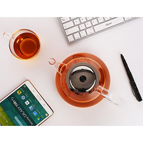 Juego de Té Tetera de Cristal 1.35 L y 4 Vasos Opto Té y Café Anti-calor con Colador Extraíble de Acero inoxidable - Imagen 3
