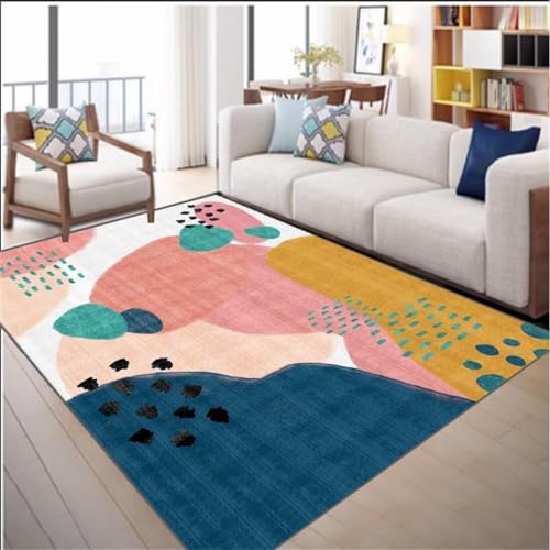 Tapis de chambre lavable et résistant au design géométrique coloré - 2