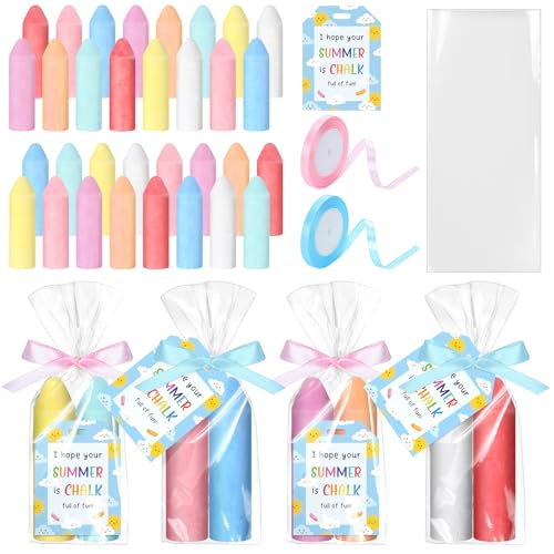RoundFunny 24 Sets Jumbo Sidewalk Chalk Set 98 Pcs Large Chalk Kit with Fun Gift Birthday Cards Non Toxic Washable Street End of the Year Gift for Birthday Party Favor