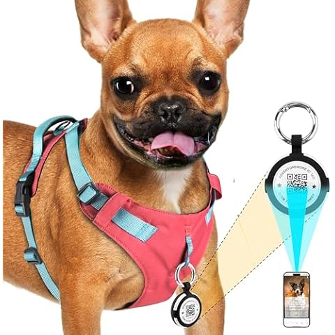 AdventureMore Lightweight Dog Harness with QR Code Smart Pet ID Code AirTag Holder Breathable Escape Proof Vest Harness for Puppy Small Medium Dogs and Cats Easy to Put On and Control S Pink-Blue Cover