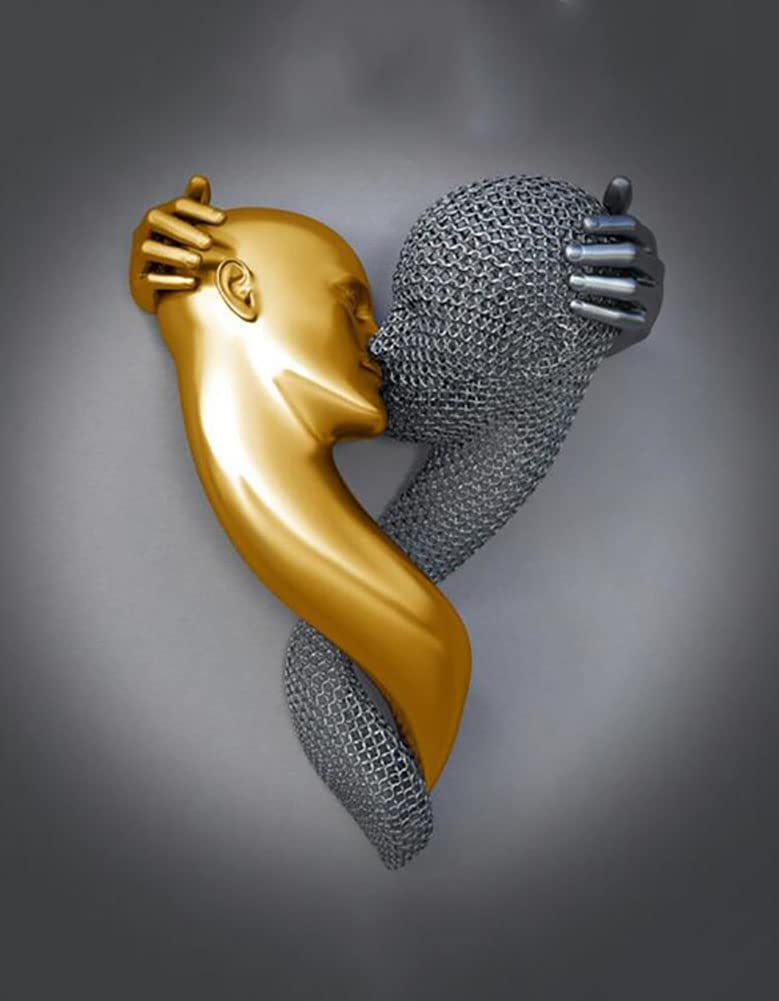 TROONZ Pintura Abstracta de la Lona de la Escultura de la Figura del Metal, Carteles románticos Modernos de la Pared, Love Heart 3D Effect Wall Art con Marco de Madera-A+B+C||60 * 80cm