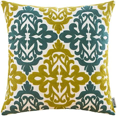 HWY 50 Blue and Green Throw Pillows Covers 18 x 18 Inch for Couch Bed Bedroom, Decorative Embroidered Geometric Floral Square Throw Pillows Covers Cushion Cases 1 Piece