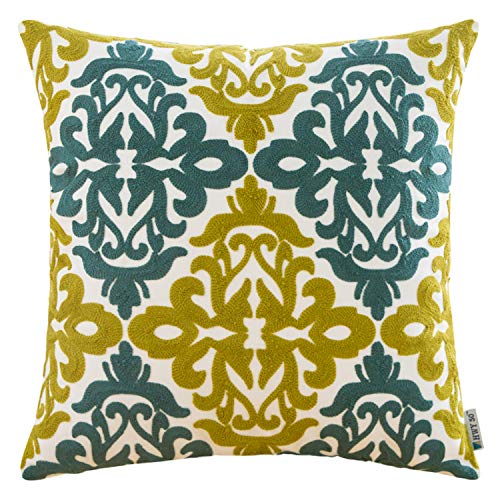 Hwy 50 Blue And Green Throw Pillows Covers 18 X 18 Inch For Couch Bed Bedroom, Decorative Embroidered Geometric Floral Square Throw Pillows Covers Cushion Cases 1 Piece #TOP1