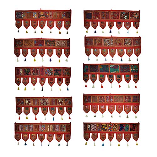 Cantonnière patchwork rouge coton 39x40 cm rideau ethnique traditionnel - 2