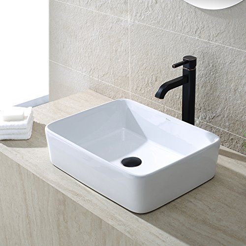 Kraus Kcv-121-Orb White Rectangular Ceramic Bathroom Sink With Pop Up Drain Oil Rubbed Bronze #TOP1