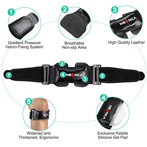 Neenca 2 Pack Patella Knee Strap For Knee Pain, Premium Leather Knee Brace With Thickened Patella Gel Pad, Knee Support For Hiking, Basketball, Running, Jumpers Knee, Tendonitis. Ac-57 (Pair) #TOP1