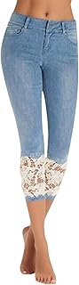 2025 - Pantalones de verano Jeans Casual Recortado Elástico Denim Mujeres Encaje Corte Pantalones Cortos Pantalones Vaqueros Hombres Azul Verano