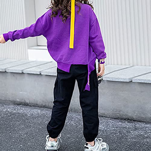 Mtew Calça de corrida cargo para meninas casual hip hop dança calças cargo de algodão com bolsos rou