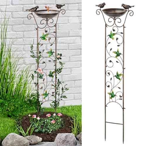 BAYN 43.5 Inch Metal Bird Bath Bowl with Garden Trellis Outdoor