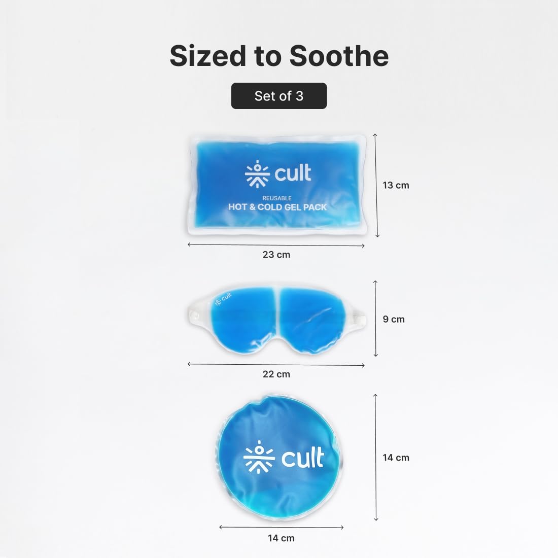 Cult Reusable Hot & Cold Gel Pack with Eye Mask for Puffiness, Headache, Migraine, Eye Strain, Injuries, Muscle Recovery & Everyday Pain Relief – Pack of 3 — Amazon image 8