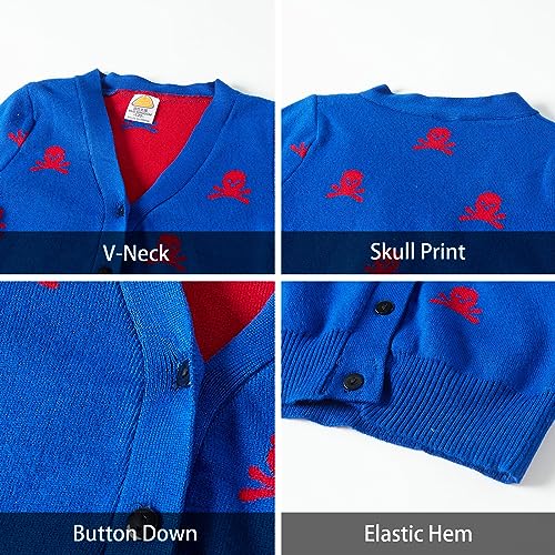 Littlespring Little Boys V-Neck Cardigan Sweater Spring Fall Soft Buttons Skull Royal Blue 5T #TOP2