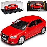  Cararama A*U*D*I A3 8P 3 Türer Rot 2. Generation 2003-2013 mit Sockel und Vitrine 1/43 Modell Auto