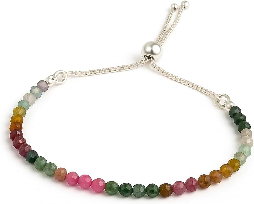 Natural Gemstone Beaded Bracelet, Bolo Bracelet, Pull Bracelet for Women, Lightweight Jewelry, Everyday Wear, Gift for Mom, 925 Silver Slider Chain Adjustable up to 8 Inches