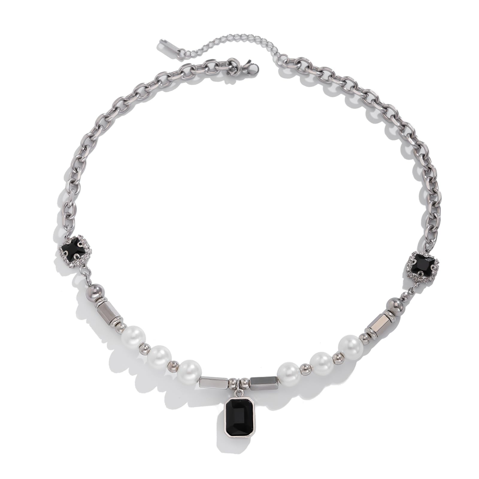 Collier hommes imitation perle ras du cou punk carré TABOJS - 7