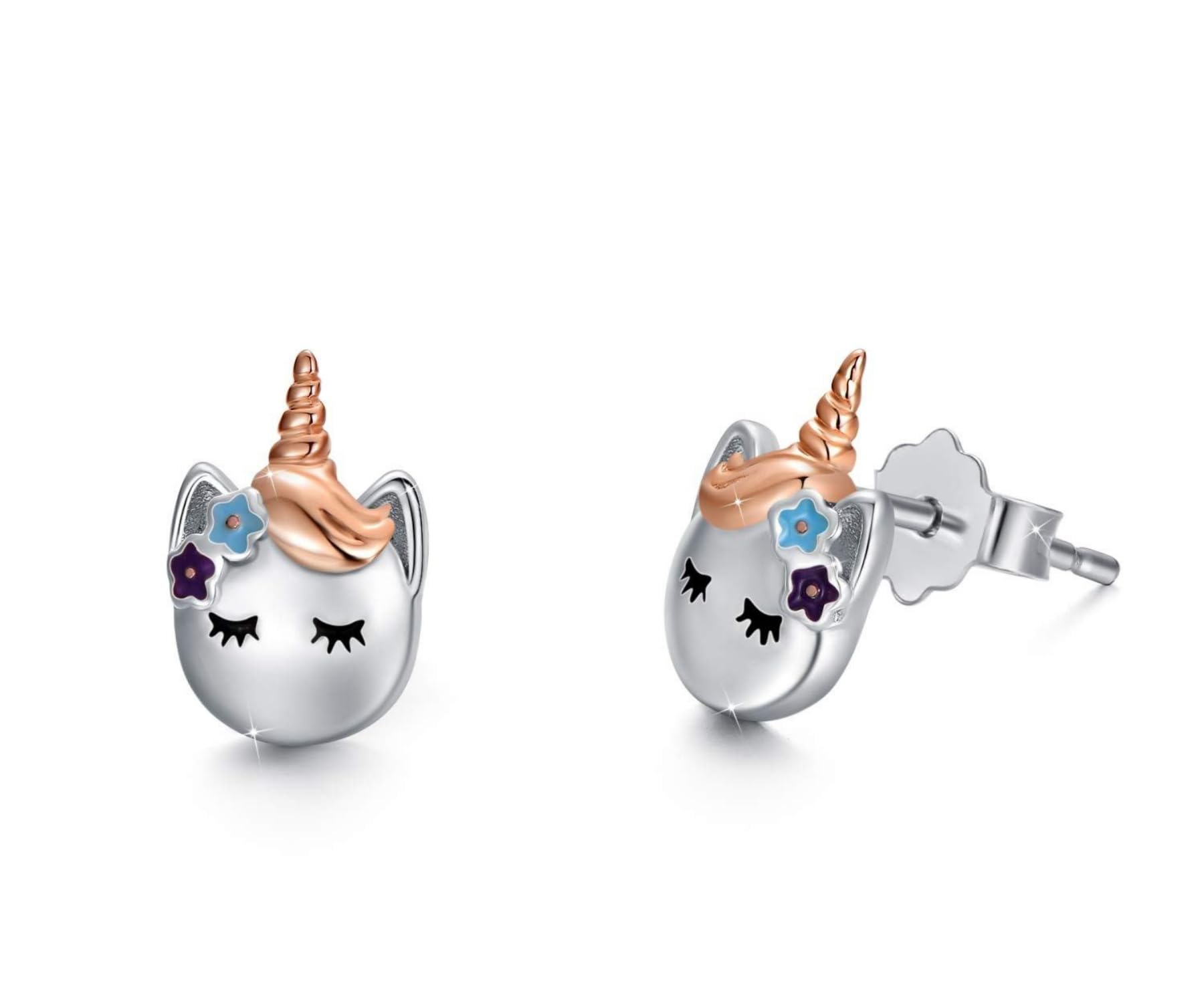 Fidofox Pendientes animales mujer niña unicornio abeja oso. Joya artesanal plata ley 925 y oro rosa. CAJA JOYERIA PREMIUM