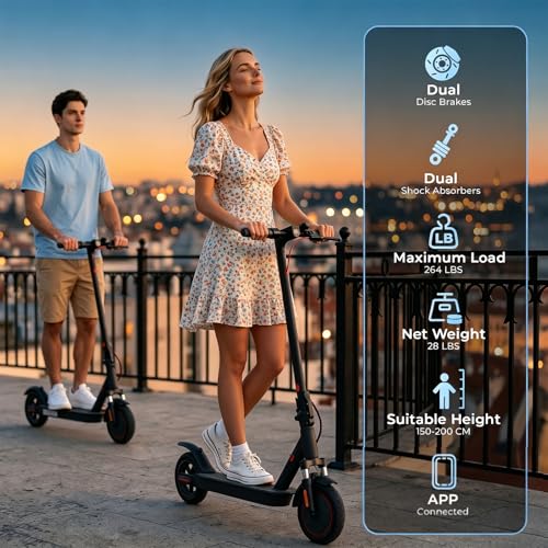 Image of Electric Scooter - 500W Motor, Foldable E Scooter with Dual Suspension, APP Control, 21 MPH Top Speed, 23 Miles Range, 8.5 inch Pneumatic Tires, Dual Brake Commuter Electric Scooter