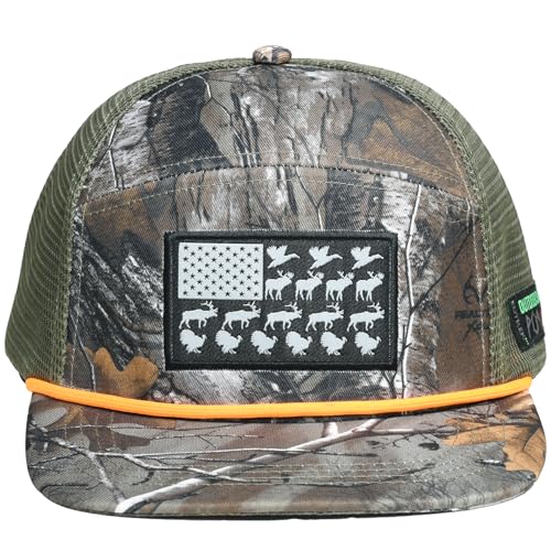 EDTREK Outdoorsman Pro 7-Panel Flat Brim Snapback Hat - Wildlife Flag - Woods Camo