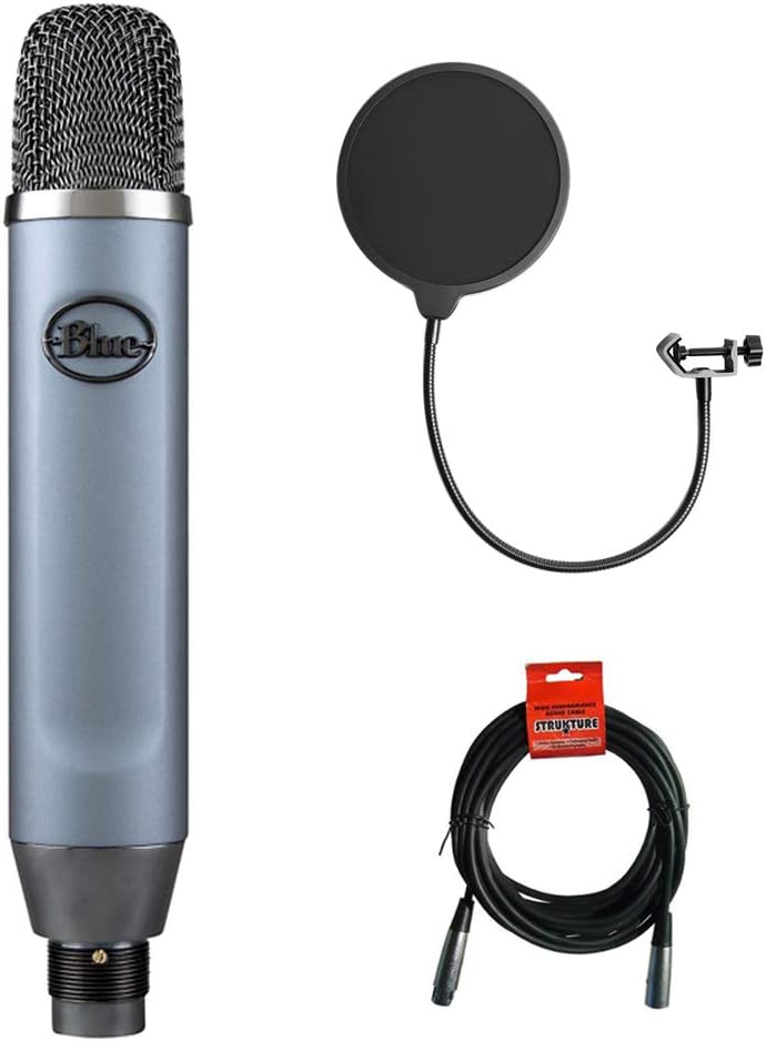 Blue Ember Small Diaphragm Studio Condenser Microphone with Kellopy Pop Filter & XLR-XLR Cable Bundle