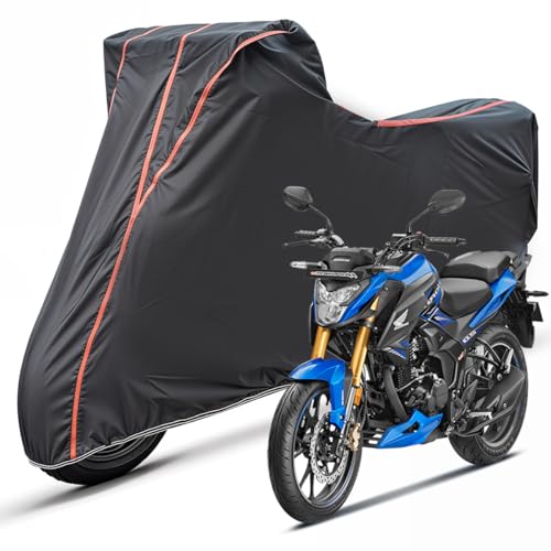WHIPONE Two Wheelers Bike Body Cover Compatible for Honda Hornet 2.0, UV Resistant, Dustproof, Triple Stitched, Elastic Bottom, Red Piping Motorcycle Cover (Black, Pack of 1)