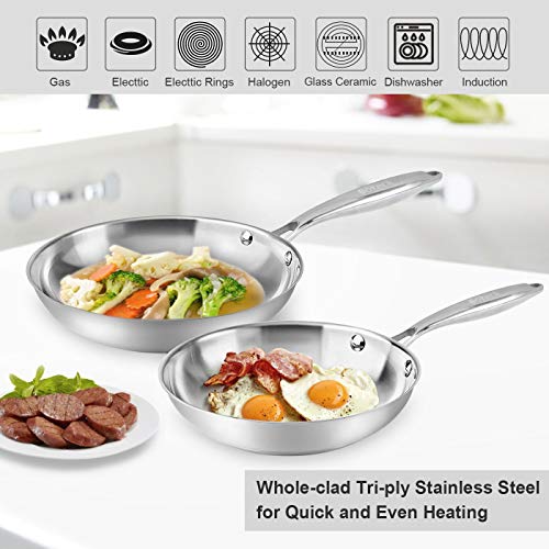 Fry Pan Set Of 2 | 8" & 10" Tri-Ply Stainless Steel Frying Pan, Oven & Dishwasher Safe Classic Cooking Pan Cookware #TOP3