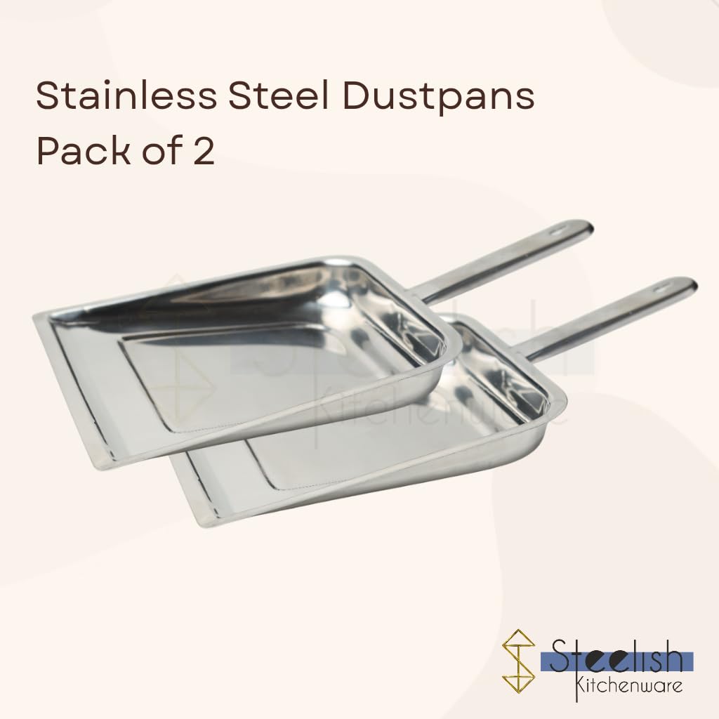 Steelish Stainless Steel Dustpan (Supdi) | Heavy-Duty Cleaning Tool | 37.5 cm | Pack of 2 1