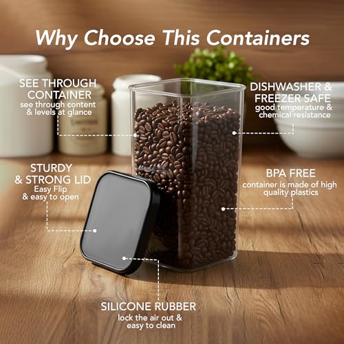 Image of Plastic Airtight Containers Set For Kitchen Storage And Containers Box For Pantry Organization And Container (1500ml, Black And Transparent) Set of 8