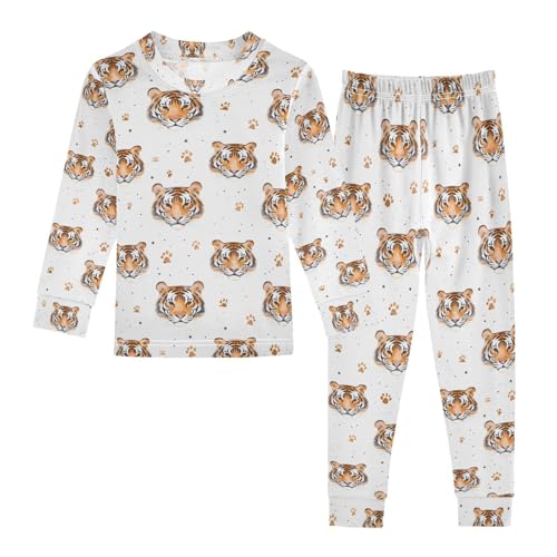 ALAZA White Tiger Paw Print Pajamas Long Sleeve Sleepwear 2-Piece Pajama Set