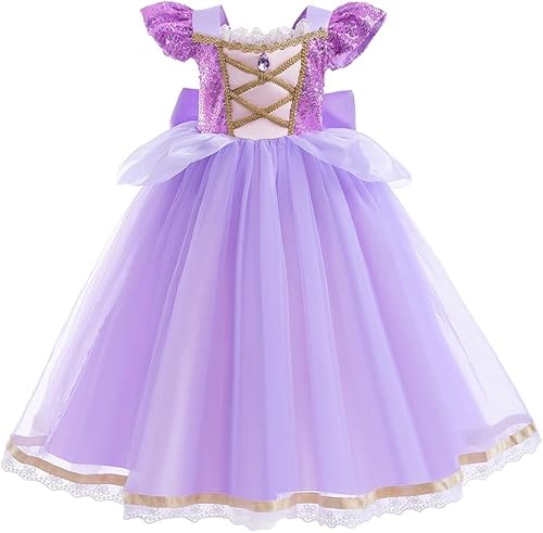 Miniatura 8 de HOIZOSG Disfraz de princesa Sofía para niñas, Rapunzel para cosplay, Halloween, Navidad, cumpleaños, fiesta, con accesorios