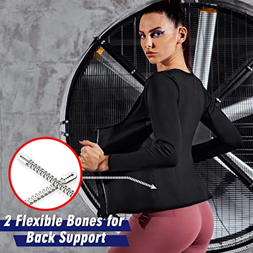 Kumayes Sauna Suit For Women Sweat Vest Waist Trainer Jacket Zipper Long Sleeve Body Shaper Workout Shirt (Black, Large) #TOP3
