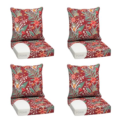 Arden Outdoor Deep Seat Cushion Set, Foam, 24x24, Red Tropical Floral