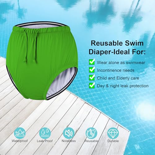 Codida Special Needs Reusable Swim Diaper – Waterproof & Leakproof Incontinence Swimwear for Toddler, Youth & Adult, Unisex Cloth Diaper Cover (Lime Green, 10-12Years)