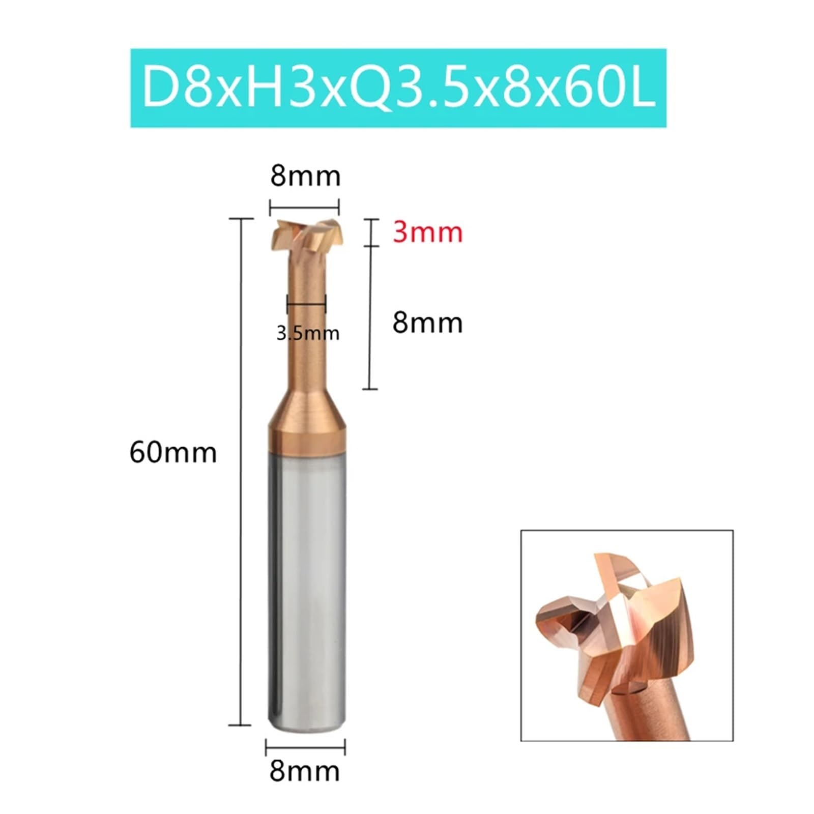 Nutfräser vom Typ T – Schlitzfräser aus Wolframstahl, 2 Stück, D4–12 mm, Präzisions-Schaftfräser for T-Nutenfräsen,(D8xh3xq3.5x8x60l)