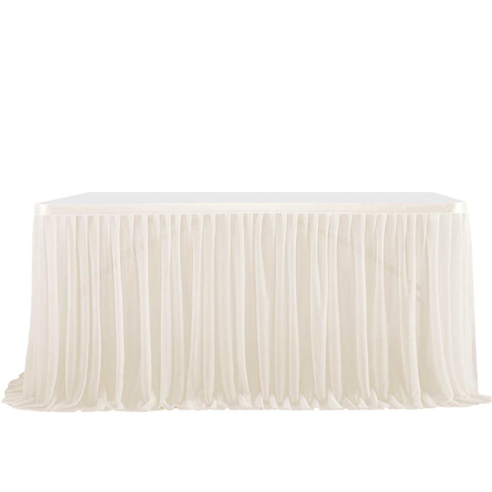 Highdi Tulle Table Skirt for Parties Rectangular Table, Fluffy Tulle Desk Gauze for Wedding Parties Birthday Parties and Home Cake Table Décor (9FT/275x77cm,Beige white)