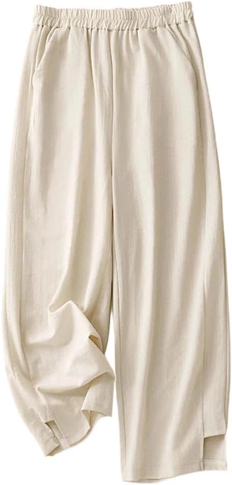 Women's Casual Pants Solid Color Elastic Waist Wide Leg Nine-Point Length Loose Sweatpants