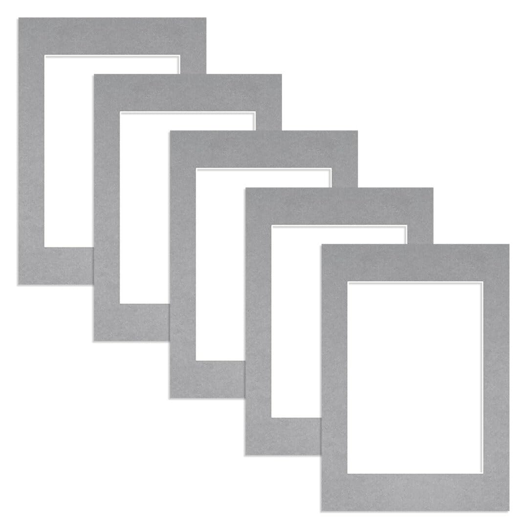 Alison Kingsgate A5 Silver Picture Mount for Frames - A6 Aperture - Pack 5