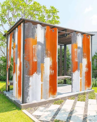 Waterproof Outdoor Curtains for Patio Porch, Abstract Gradient Graffiti Texture Grommet Curtain Panel Windproof Outside Curtains Tieback, Watercolor Color Block Weighted Window Treatment Drapes