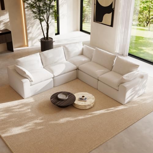 Image of Novilla 104.3 inch Modular Cloud Couch, Modern Sectional Sofa with Smarts Coil Support, Chenille Fabric, Upholstered Couch for Living Room Apartments Bedroom, No Assembly, 5 Seater, White